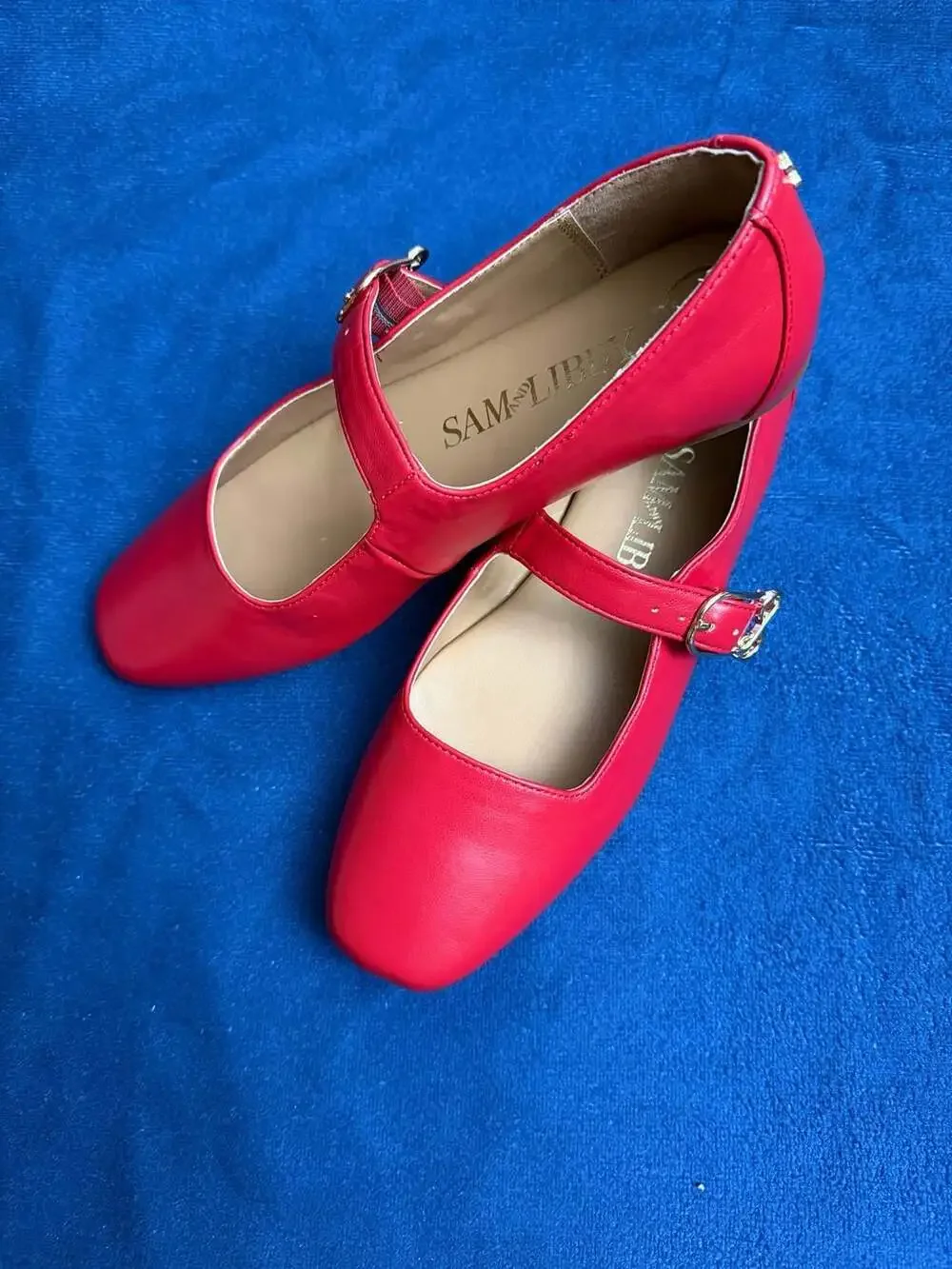 Sam & Libby Red Mary Jane Flats with Square Toe and Buckle Strap